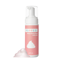 Load image into Gallery viewer, A pump bottle of Popped Witch Hazel Foam with Aloe, 5 fl oz size, with a pink label and a cloud of foam visible in front.
