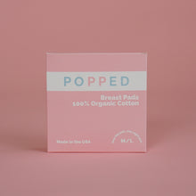 Load image into Gallery viewer, Square pink box that reads “Popped.  Breast Pads.  100% Organic Cotton. Made in the USA.”
