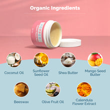 Load image into Gallery viewer, Popped Organic Nipple Balm Ingredients: Coconut Oil, Sunflower Seed Oil, Shea Butter, Mango Seed Butter, Beeswax, Olive Fruit Oil, Calendula Flower Extract
